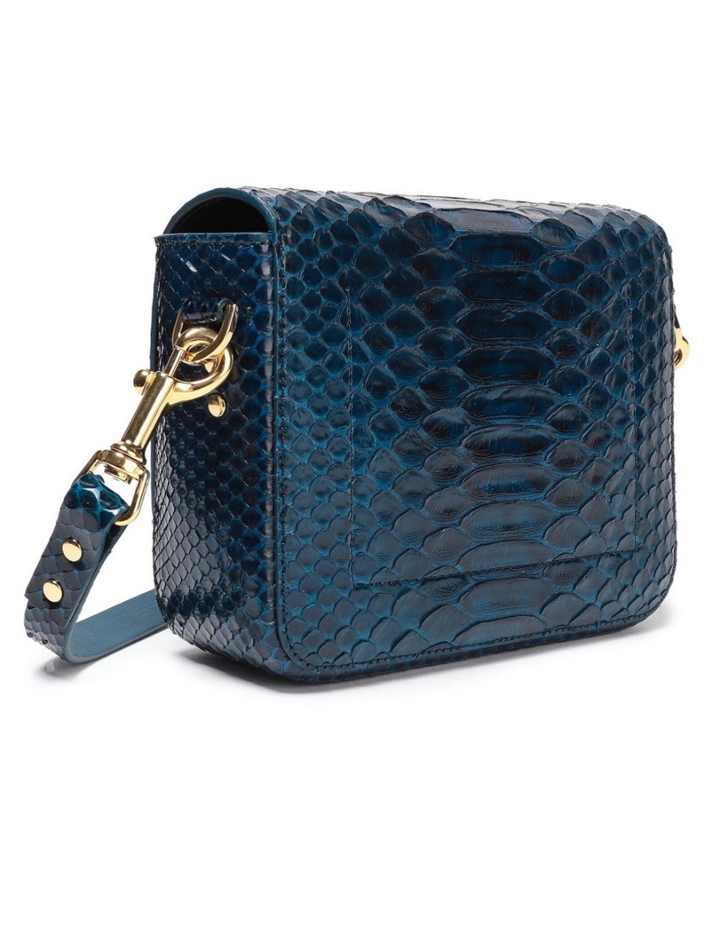 Blue Python-Texture Crossbody Bag with Gold Hardware - Picture 4 of 4